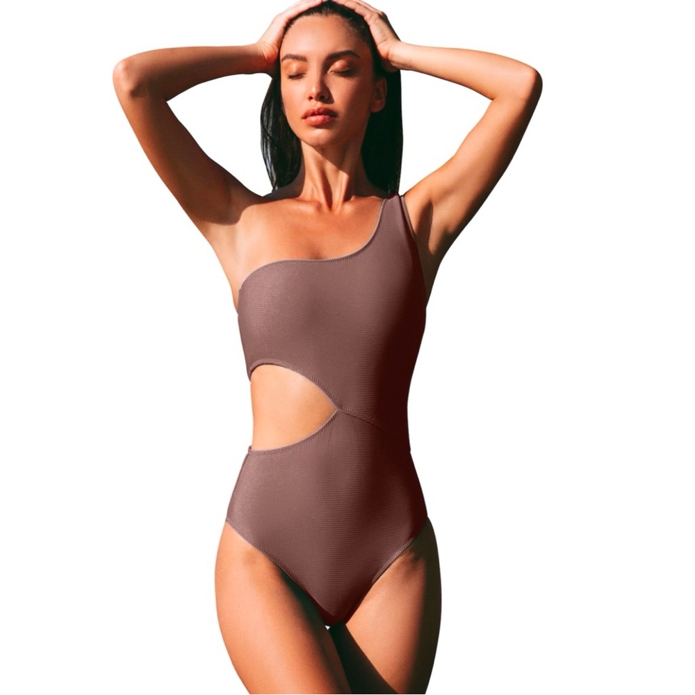 NWT Cupshe One Shoulder Cut Out 1 Piece Bathing Suit in Brown XL-421